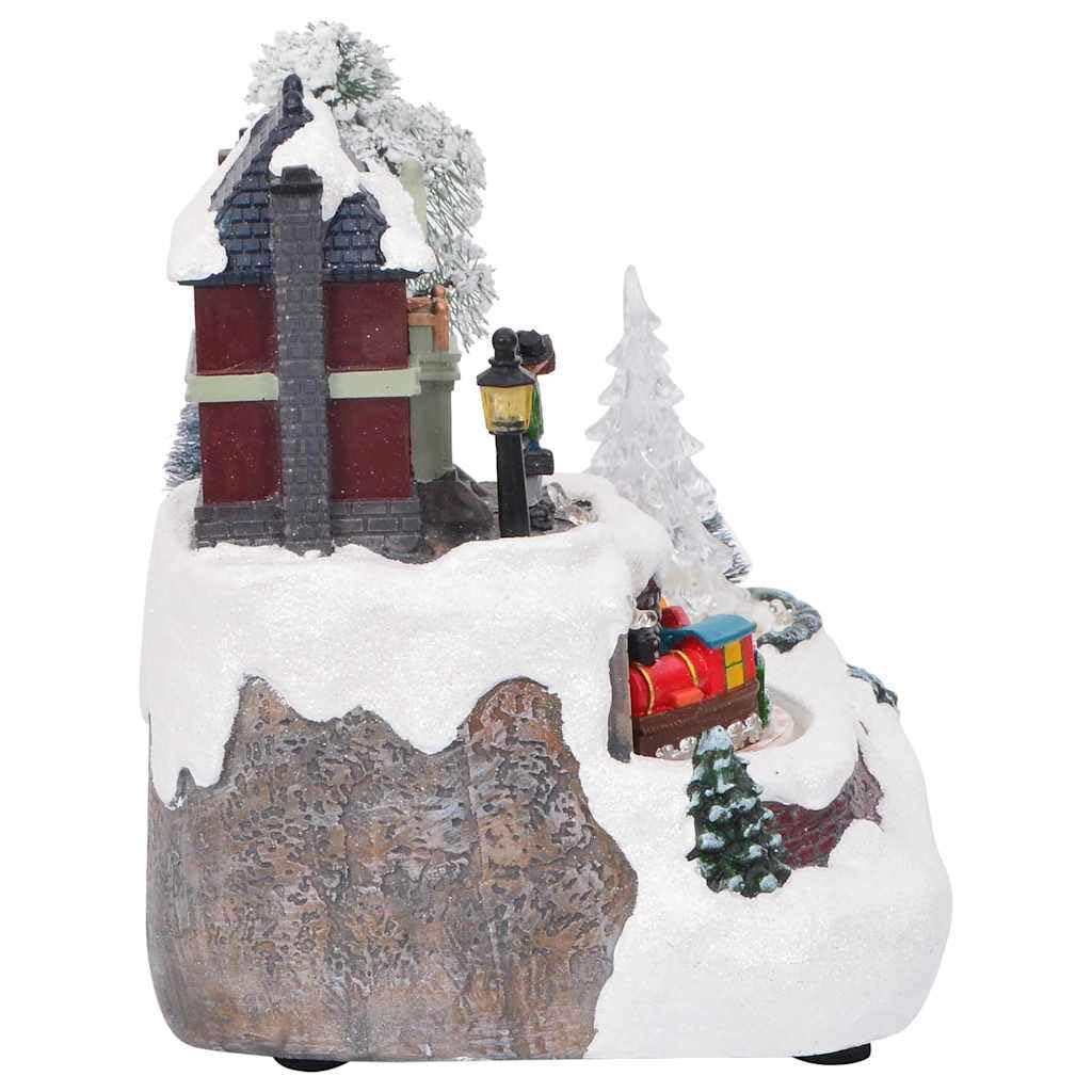 Weihnachtliche Tischdekoration aus Harz mehrfarbig, 23,5 x 16 x 18,5 cm, mit dekorativen Lichtern für Wohnzimmer Flur Kaminsims Winterdorf Deko
