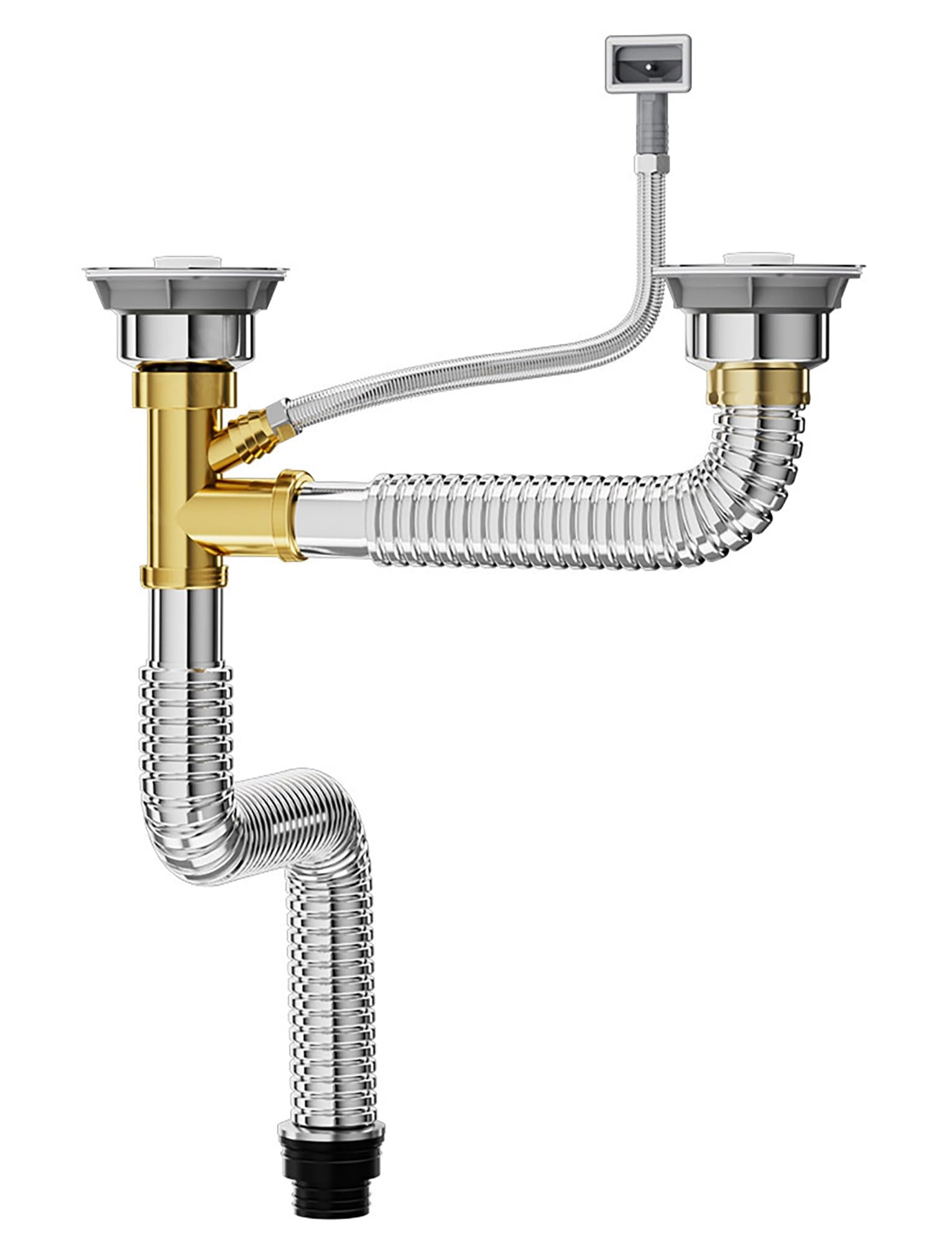 Kit de drenaje for fregadero de cocina de acero inoxidable con desbordamiento, trampa P Flexible y bajante, conjunto Universal de residuos de alcantarillado for lavabo(60cm/23.6In)