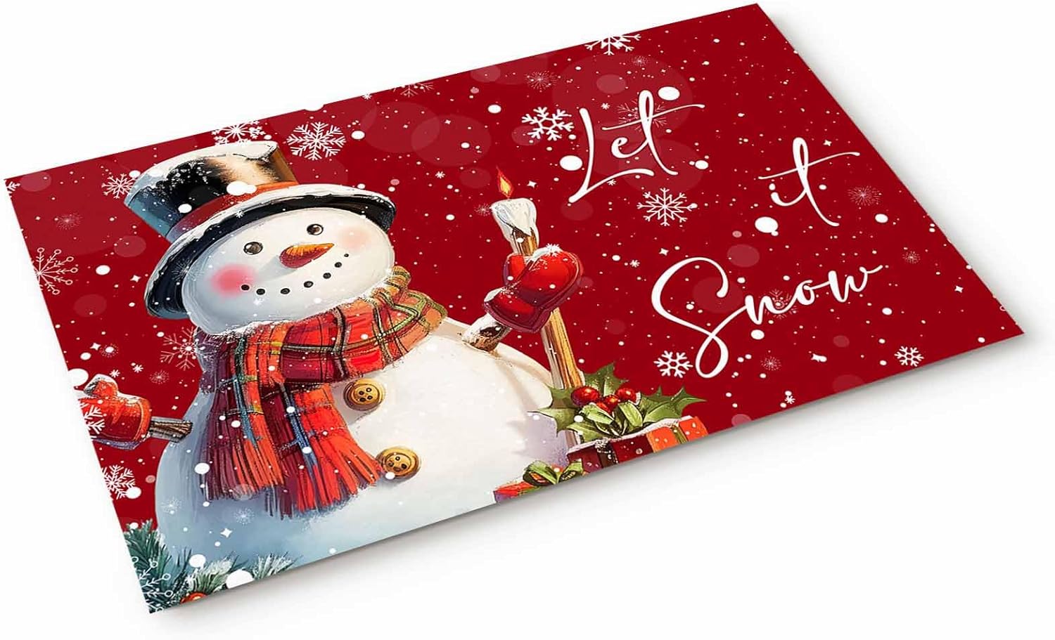 Christmas Red Doormat 16 x 24 Inch Cartoon Cute Snowman Welcome Entryway Rugs Let It Snow Front Door Mat Winter Red Style Absorbent Non-Slip Floor Mats for Kitchen Bedroom Bathroom