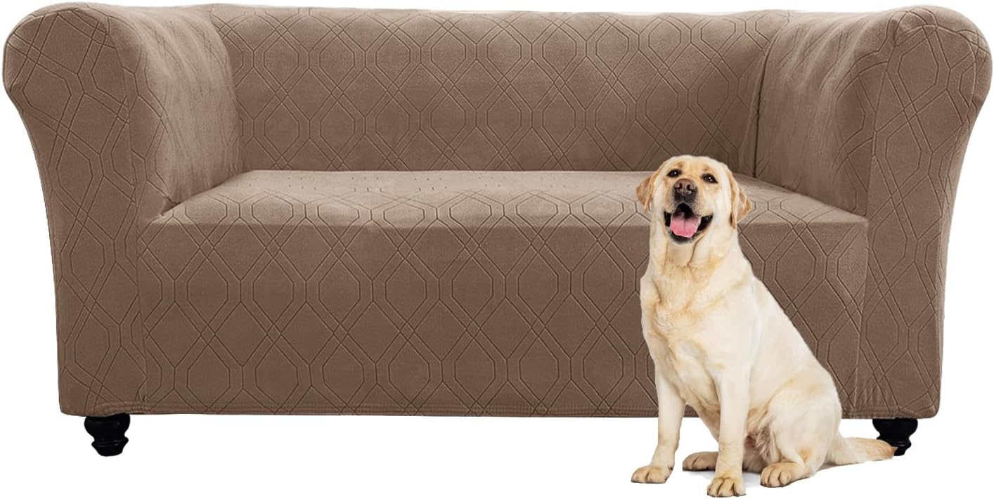 UNBBRRL Stretch Jacquard Chesterfield Sofa Cover with Individual Couch Cushion Covers, Non-Slip Mid Century Sofa Slipcover Washable to Protect Furniture (Khaki,Chair)
