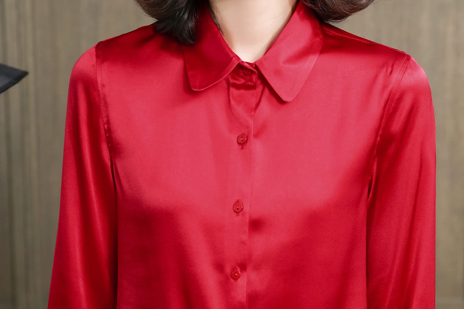 Valin Blusa de seda para mujer, camisa de seda sólida, con botones, blusa de manga larga, solapa de seda, S6630