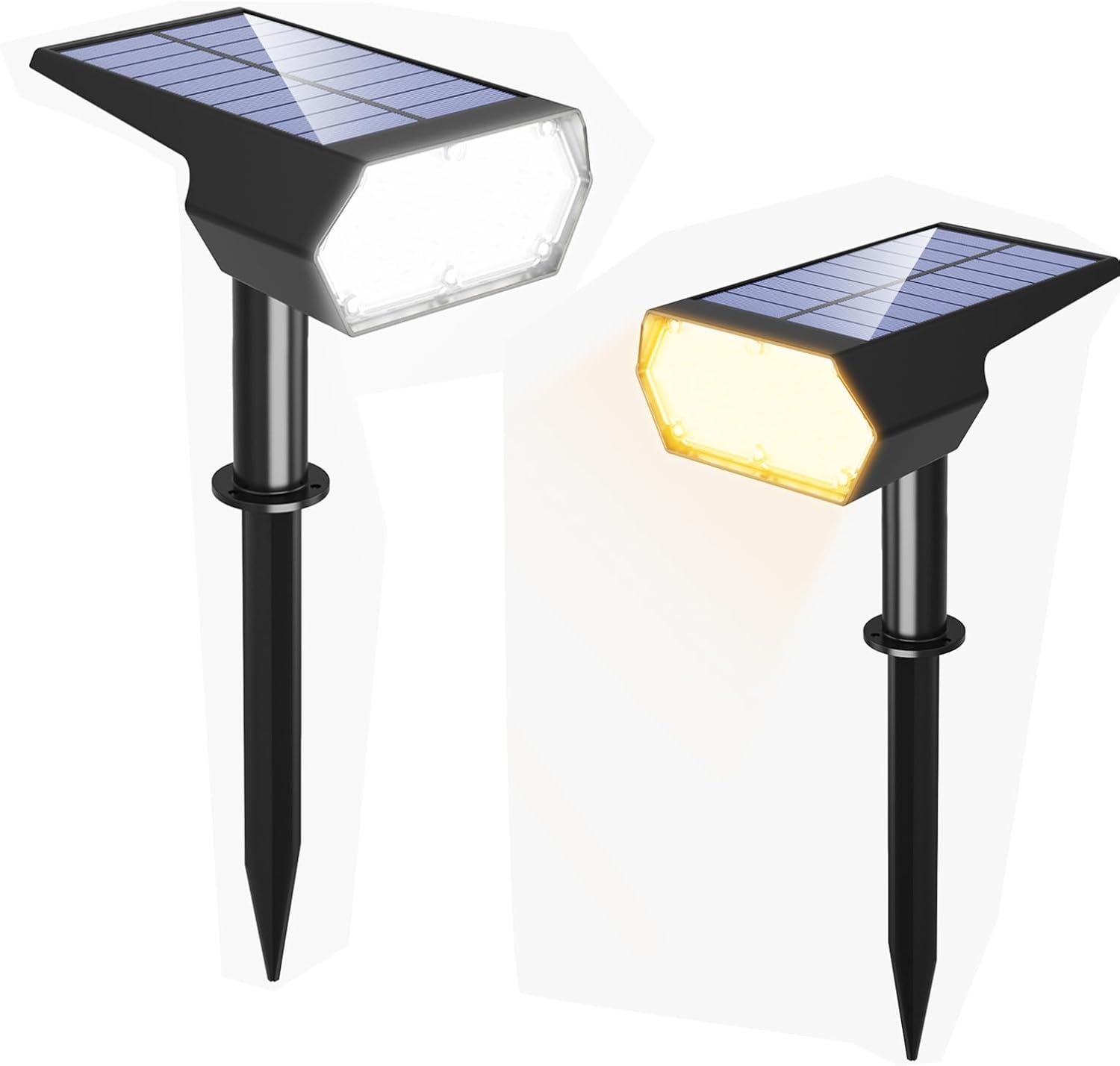 ISHUNFA Solar Spot Lights Outdoor 2Pack,4 Lighting Modes,Cool White