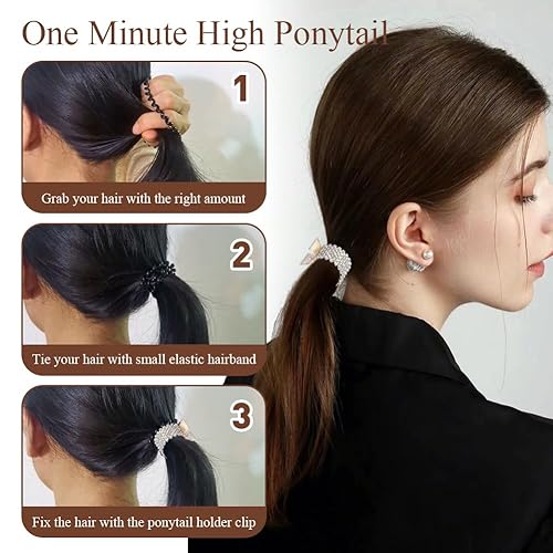 Miniatura 5 de Abnaok Accesorios para el cabello con diamantes de imitación fundas para moño, clips de tiburón para colas de caballo y moños de pelo largo, clips