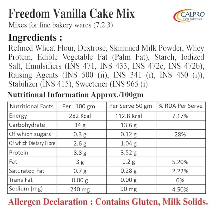 Image of Freedom Vanilla Cake Mix - 1KG :Sugar Free, Egg Free Premix Cake, ! High Protein ! Melt-In-Mouth -100% Vegetarian :Muffins & Pound Cakes: Mix 1KG