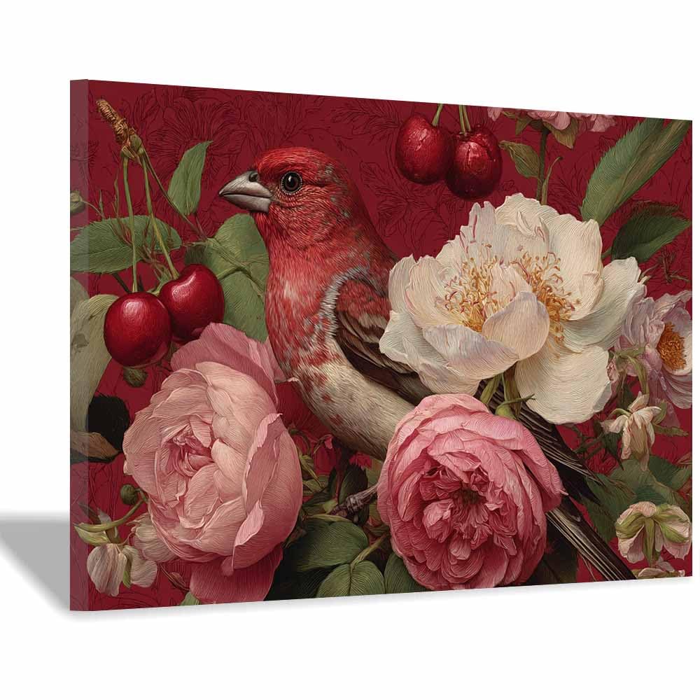 Xeniou Multicolor Flowers Wall Canvas Bird Cherries Ros Art Canvas Wall Art, For Bedroom Office Home Decorations(Multicolor)-60X90cm Framed