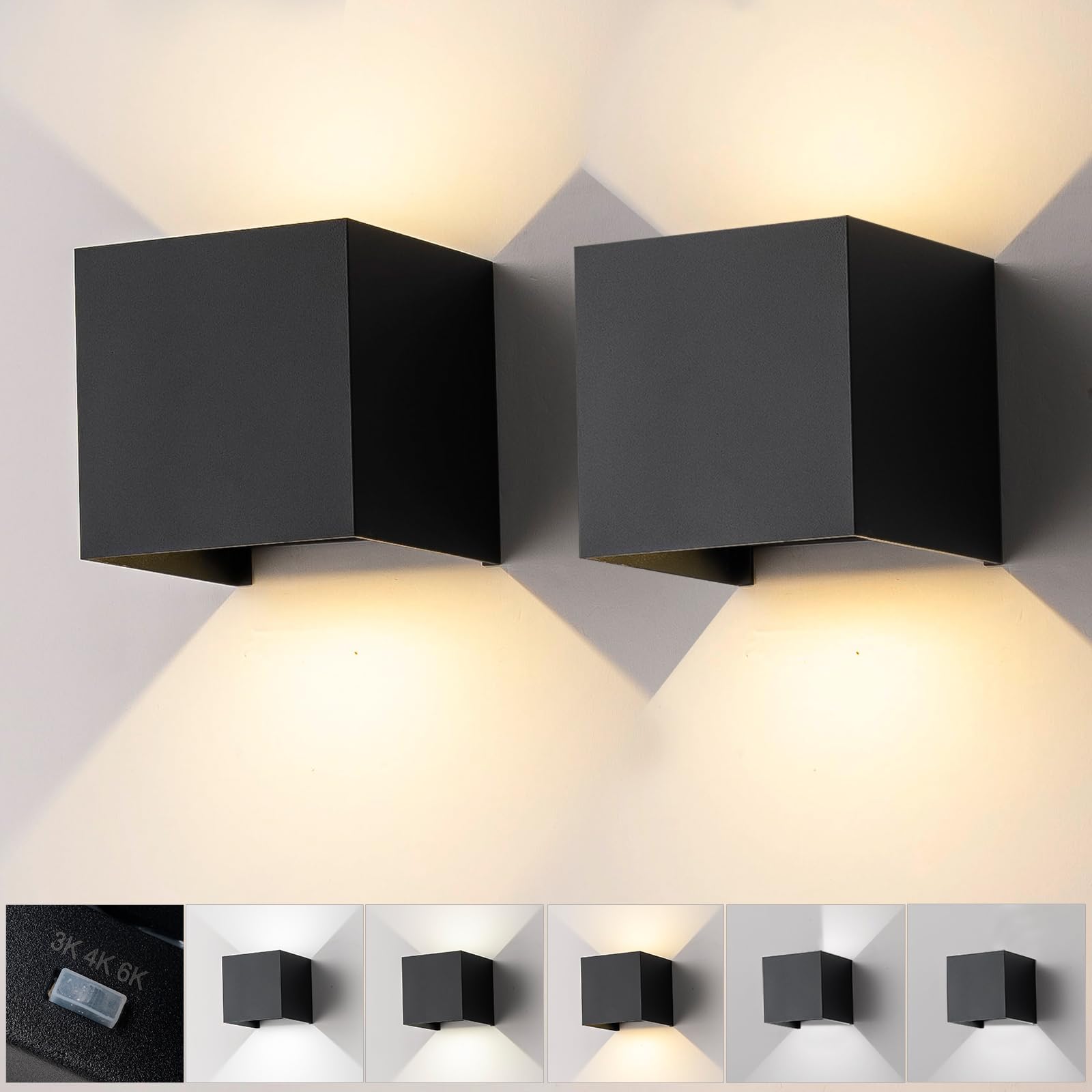 Nigaut Modern Outdoor Wall Light,3000K 4000K 6500K, 15W Aluminum Outdoor Sconce Lights for Porch with Adjustable Beam Angle LED Exterior/Interior