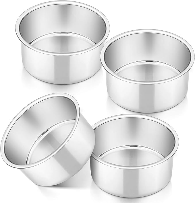 P&P CHEF 4 Inch Small Cake Pan Set of 4, Stainless Steel