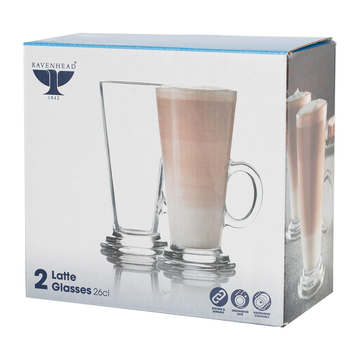 Ravenhead Premium Entertain Set of 2 Latte Glasses, 260ml - Transparent Coffee Glasses with Handle for Milkshakes, Cold Coffee & Aesthetic Juice Mugs 3