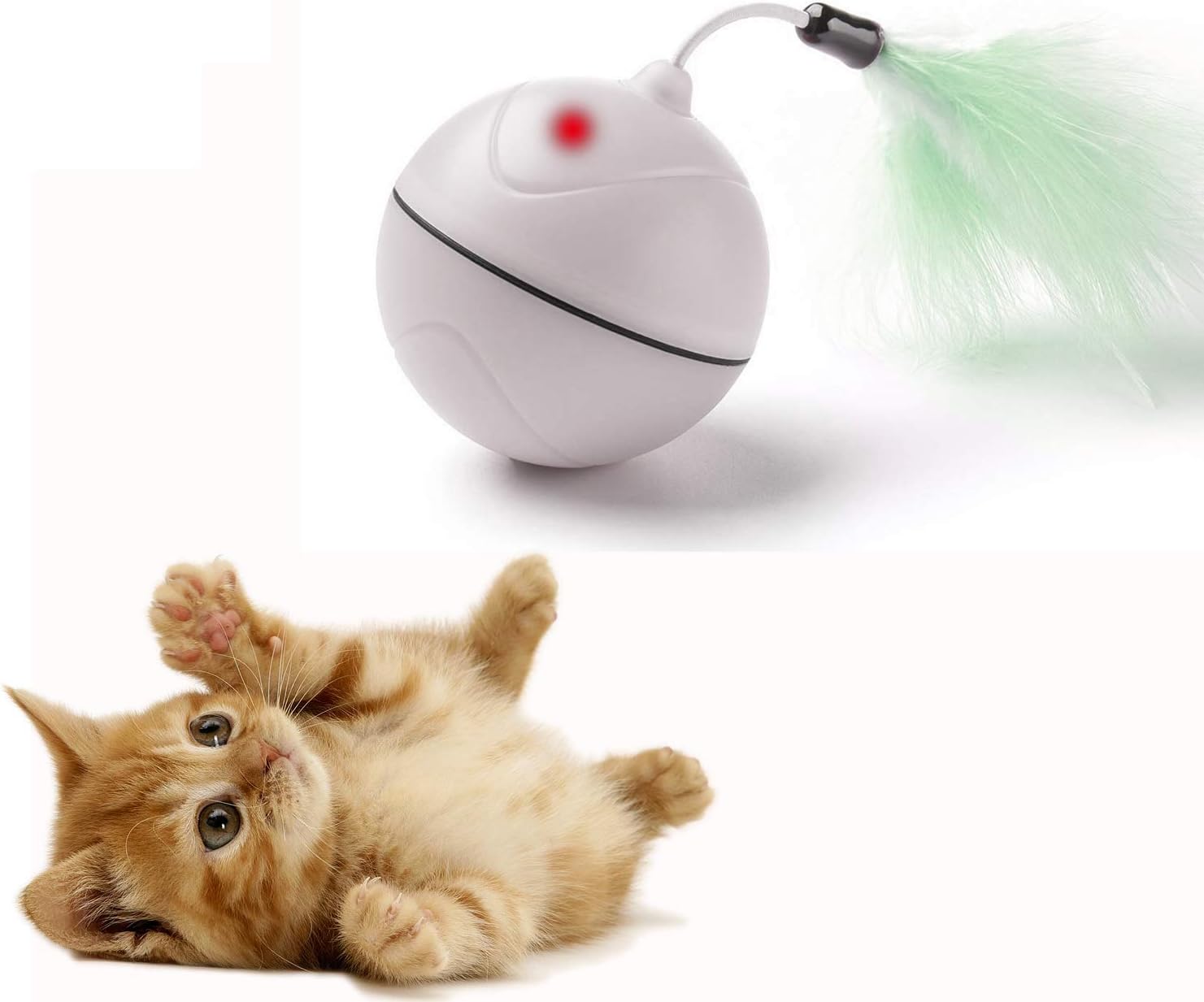 FIRIK Cat Toys Automatic Rolling Ball USB Charged Light Interactive Entertainment Exercise Toy with Detachable Feather for Cats and Dogs