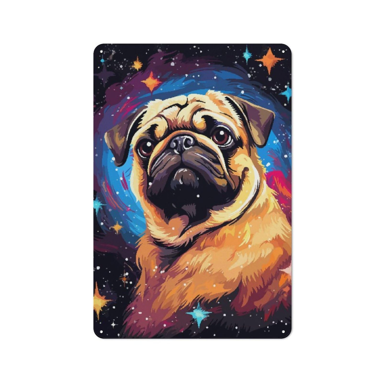 Junmoney Pug In Space Pixel Art Retro Tin Sign 30X20cm For Living Room Or Hallway, Gift For Living Room Decor Lovers During The Christmas Season