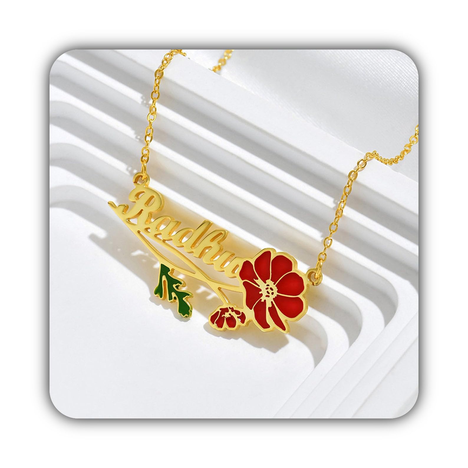 Fiore di nascita Nome Collana argento sterling 925 Floreale Nome Collana Orizzontale fiore variopinto Gioielli personalizzati Compleanno fatto a mano Anniversario