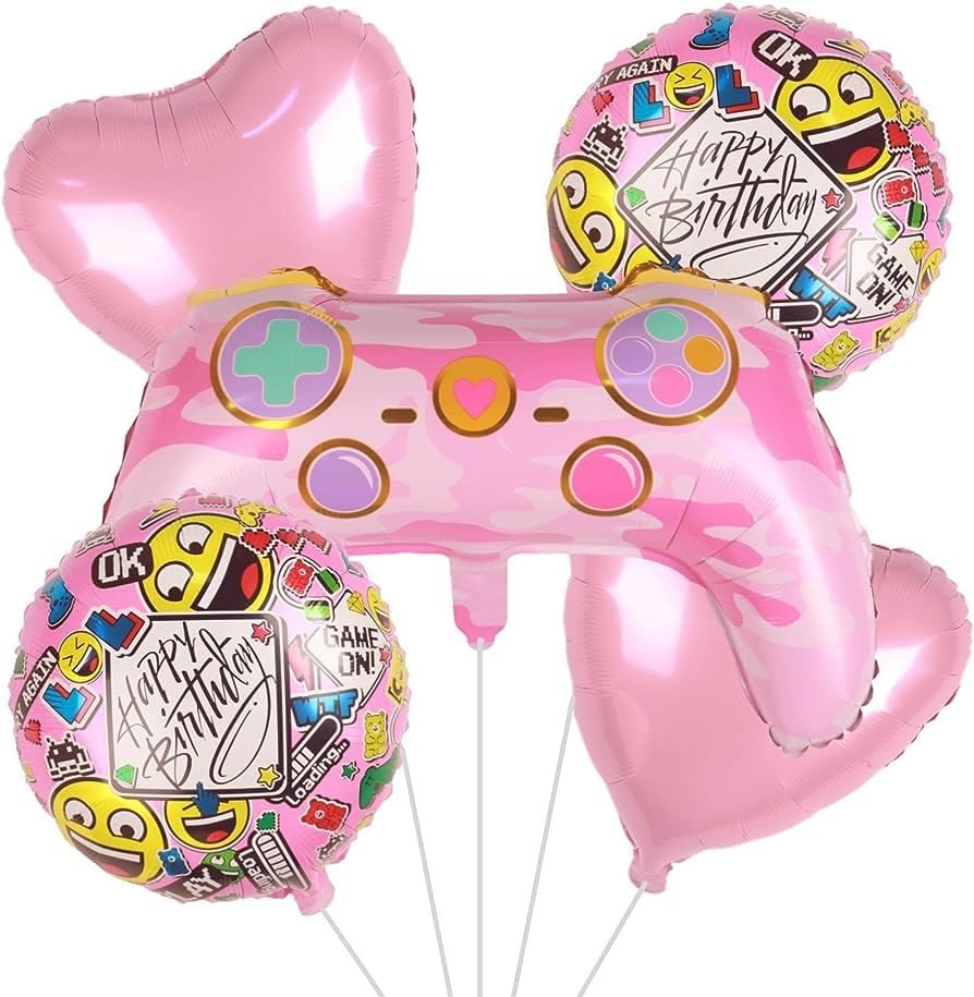 Atpata Funky Gamer Birthday GAME ON! Foil Balloons (Set of 5) Video Game Theme Birthday Party - Gaming Console Shape Foil Balloon (Gaming Pink Balloons)