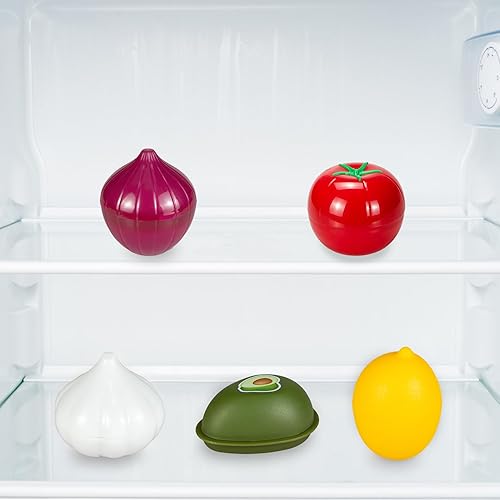 Miniatura 6 de PIVNASY Contenedores de almacenamiento de verduras y frutas para refrigerador, almacenamiento en forma de limón, tomate, ajo, aguacate y cebolla,