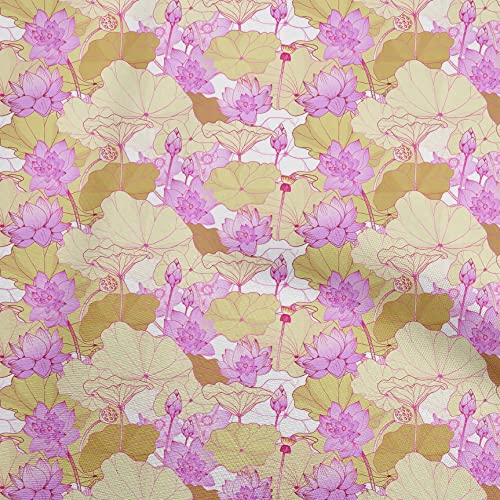 oneOone Silk Tabby Brown Fabric Asian Japanese Floral Craft Projects Decor Fabric Printed By The Yard 42 Inch Wide