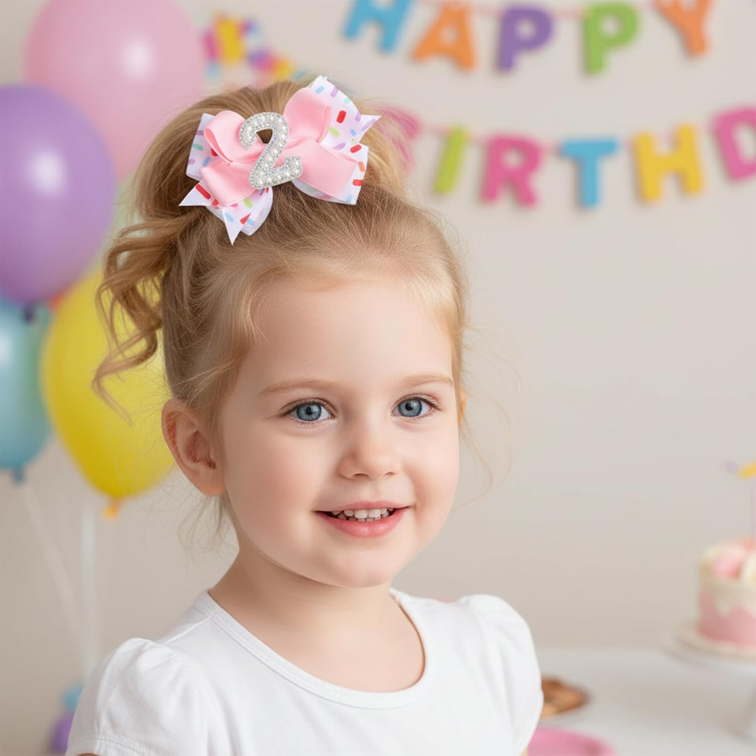 2PCS Birthday Hair Bow for Baby Girls 2nd Birthday Sprinkle Decorations Confetti Ice Cream Party Hair Bows Clips Pink Accessories Outfit & Decorations