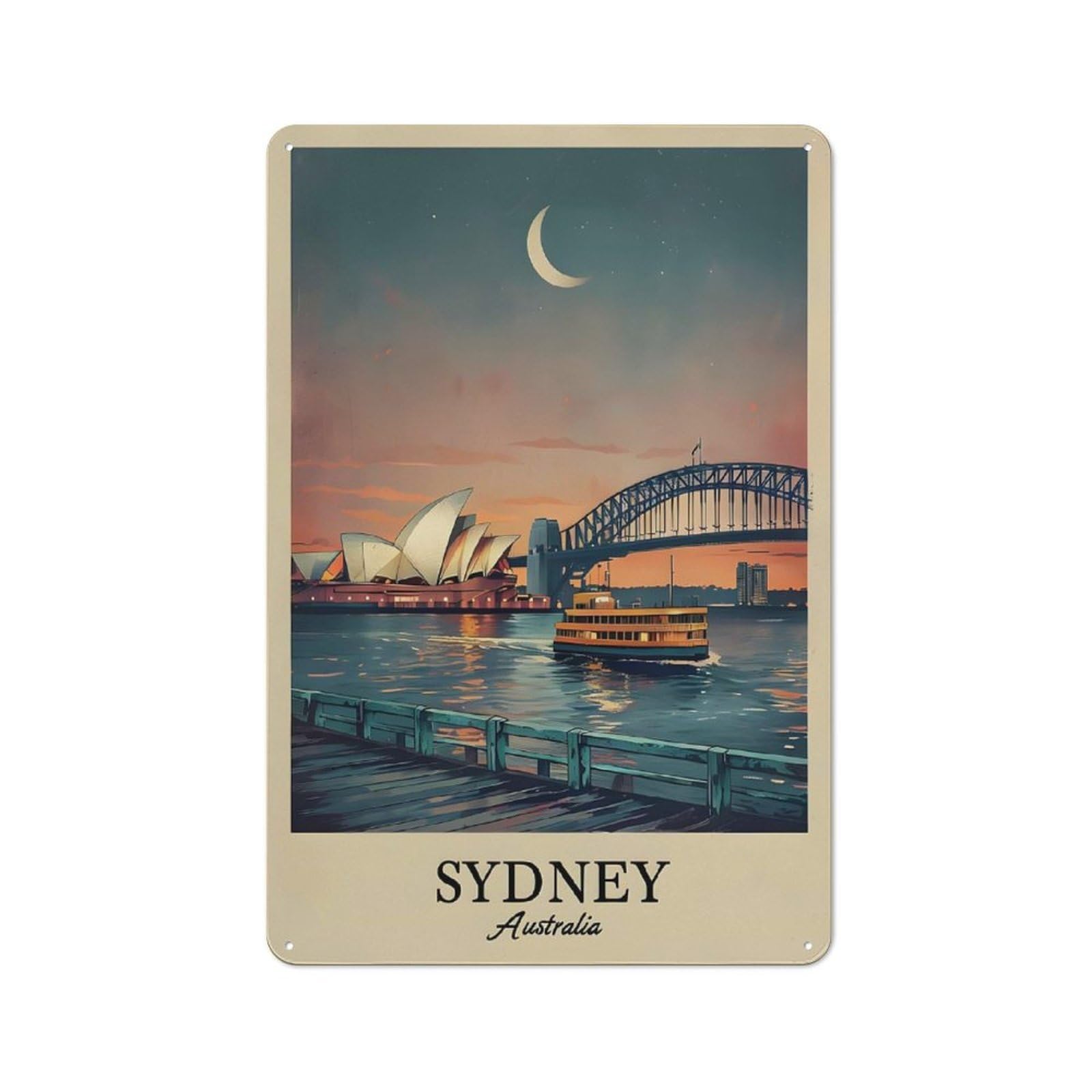 Junmoney Style Sydney Australia Travel (2) Vintage Tin Sign 30X20cm For Garage Wall, For Everyday Room Decor With A Vintage Look