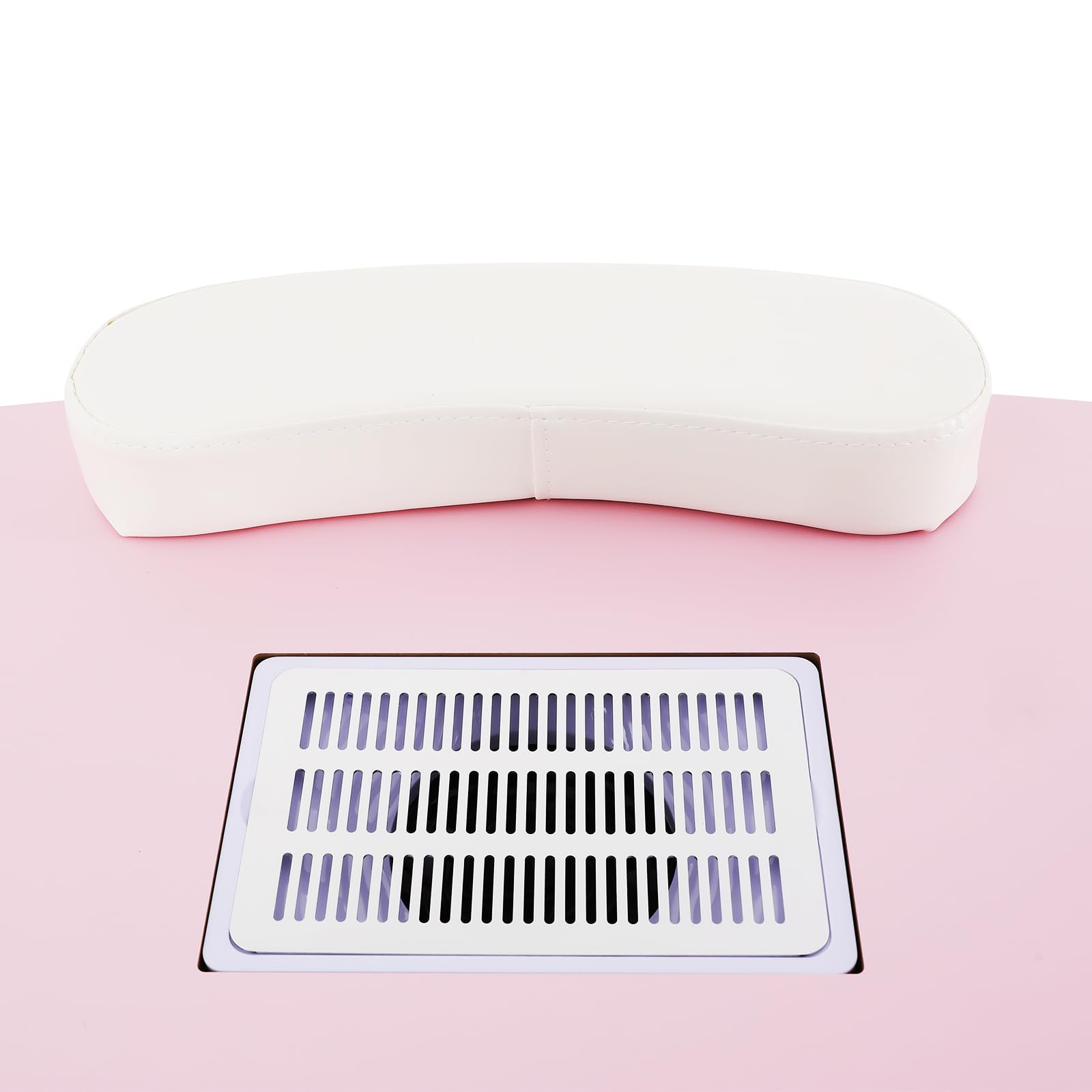 Przenośny składany stół do manicure z uniwersalnymi kółkami, odpowiedni do domu, salonu paznokci, salonu piękności, biura, kolor różowy, z przyssawką i akcesoriami do czyszczenia paznokci