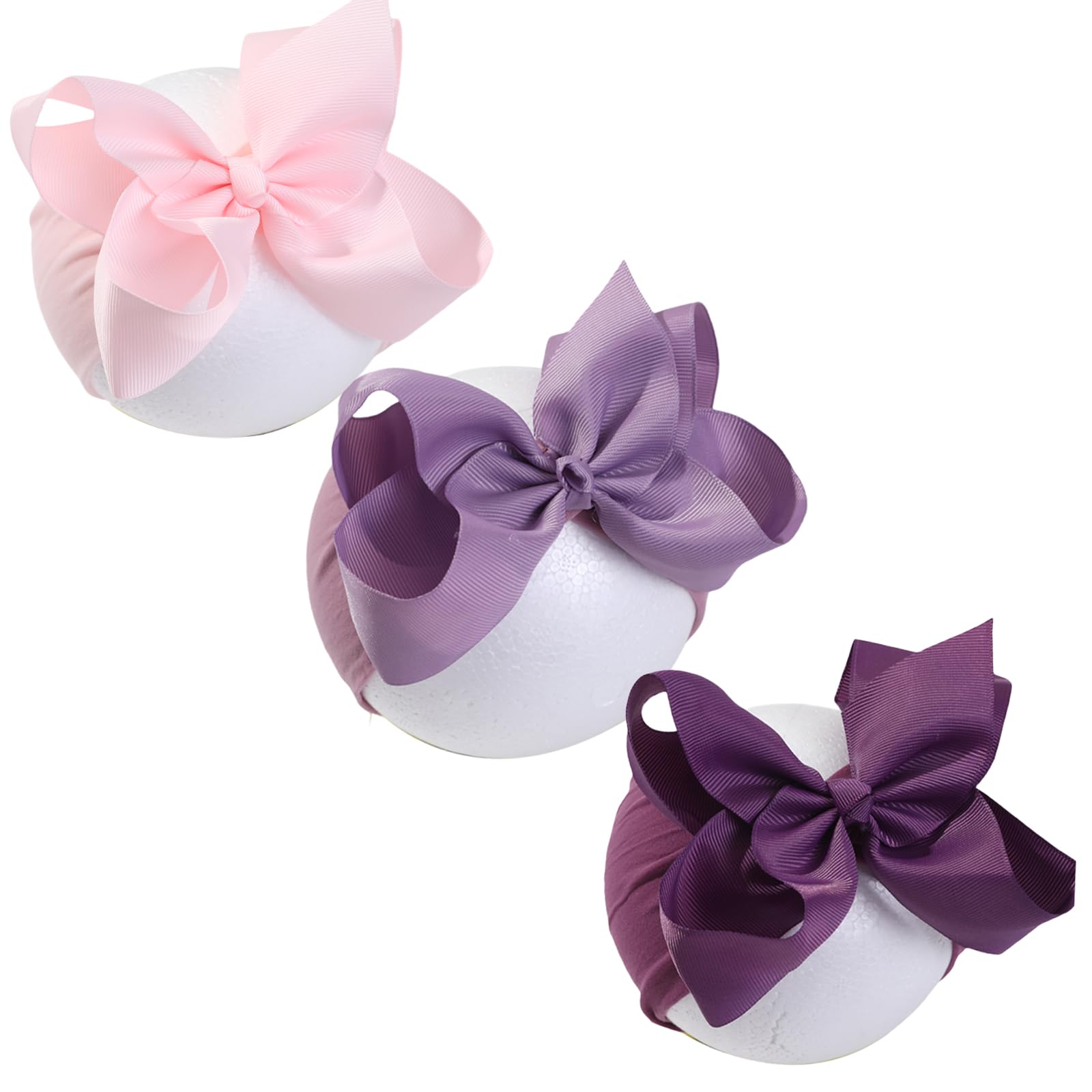 Diadema de 6 pulgadas para niñas pequeñas, lazos de nailon suave, linda diadema grande con lazo súper elástica para bebés, niñas recién nacidas, bebés, niños pequeños, rosa, morado claro, morado oscuro, grande