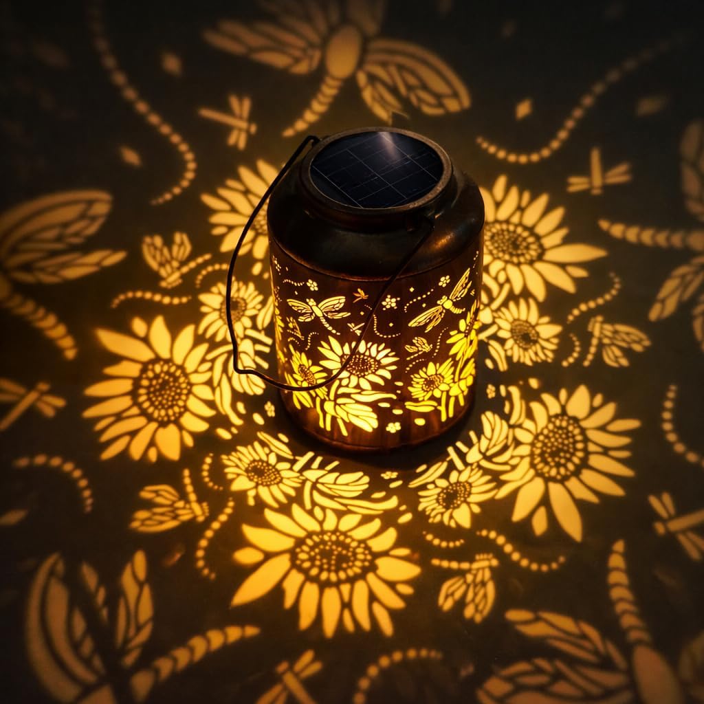 Sunflower Solar Lantern Outdoor Waterproof with Dragonfly, Metal Hanging Lantern, Auto On/Off for Garden Patio Backyard, Mother’s Day Gift for Women, Mom, Grandma & Mother-in-Law - Image 3