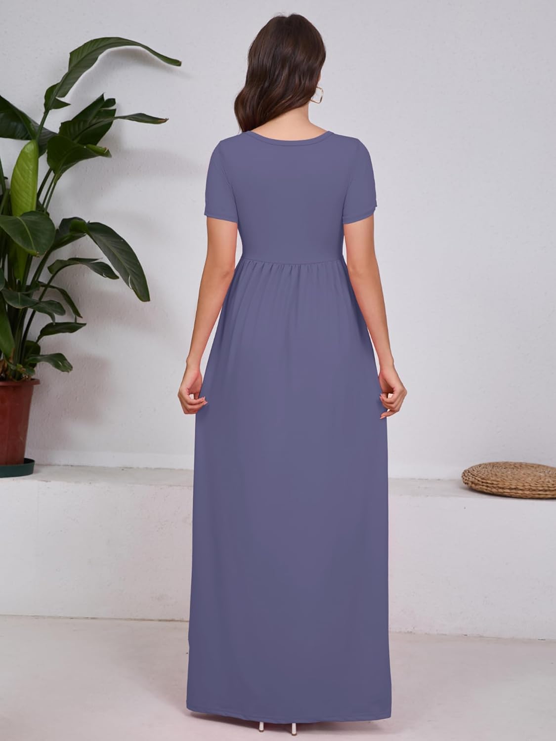 DEARCASE Maxi Dress for Women Short Sleeve Casual Summer Loose Plain Comfy Long Dresses with Pockets - Image 2