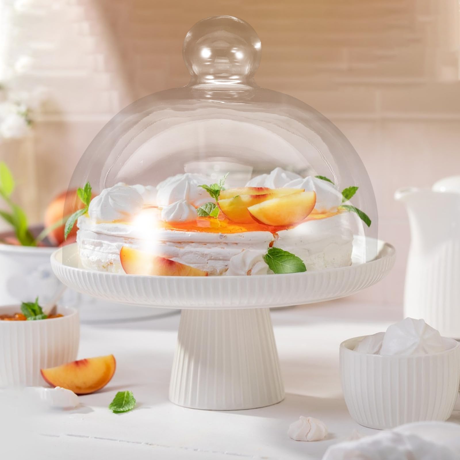 Coperchio in Vetro Trasparente per Piatto Dolci Cupola, Protezione Alimenti e Design Semplice per Casa e Pasticceria