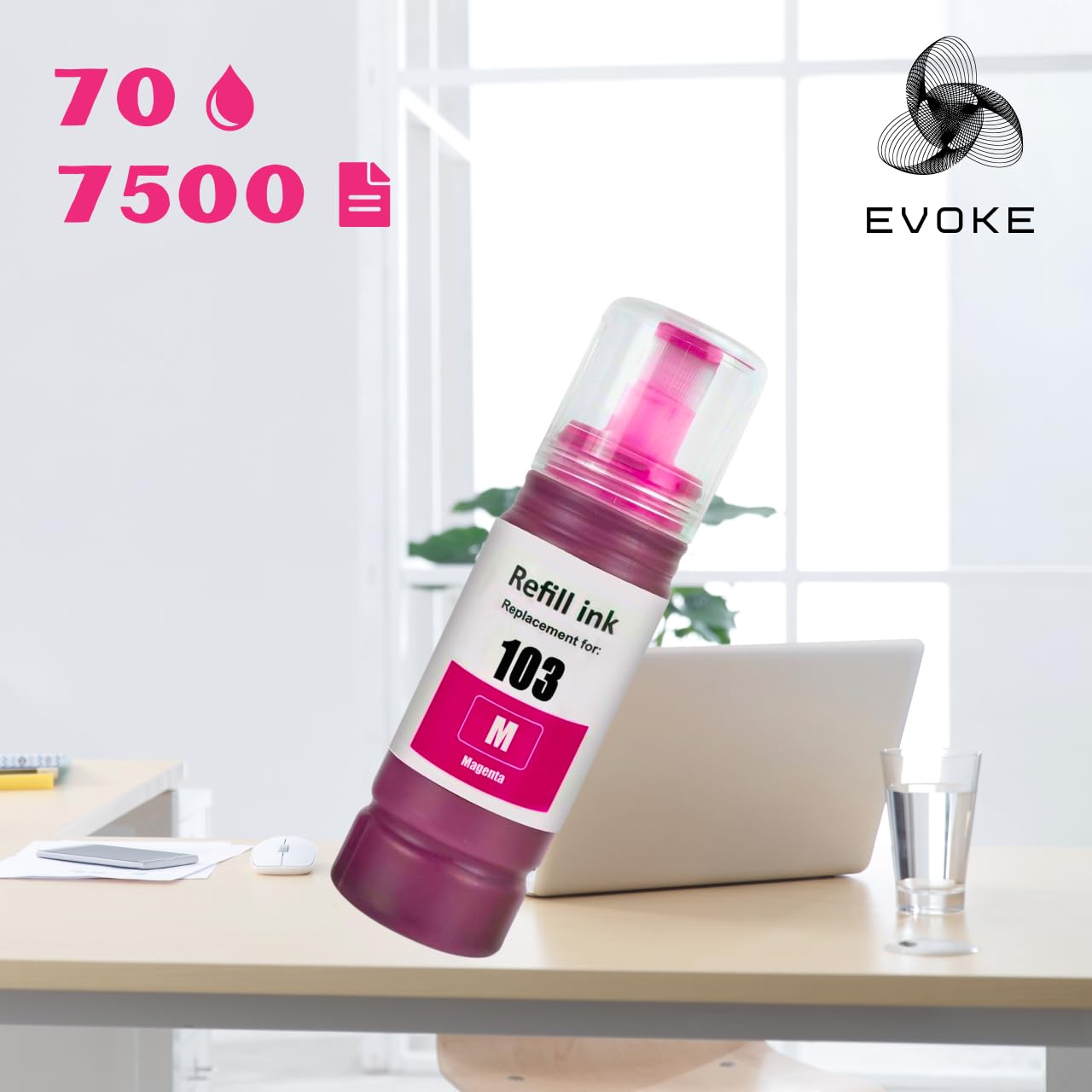 EVOKE 103 XL Zestaw tuszy kompatybilny z Epson EcoTank L3251 L3250 L3150 L3151 L3260 L3256 (Zestaw CMYK + czarny) 31500 Stron 350 ml