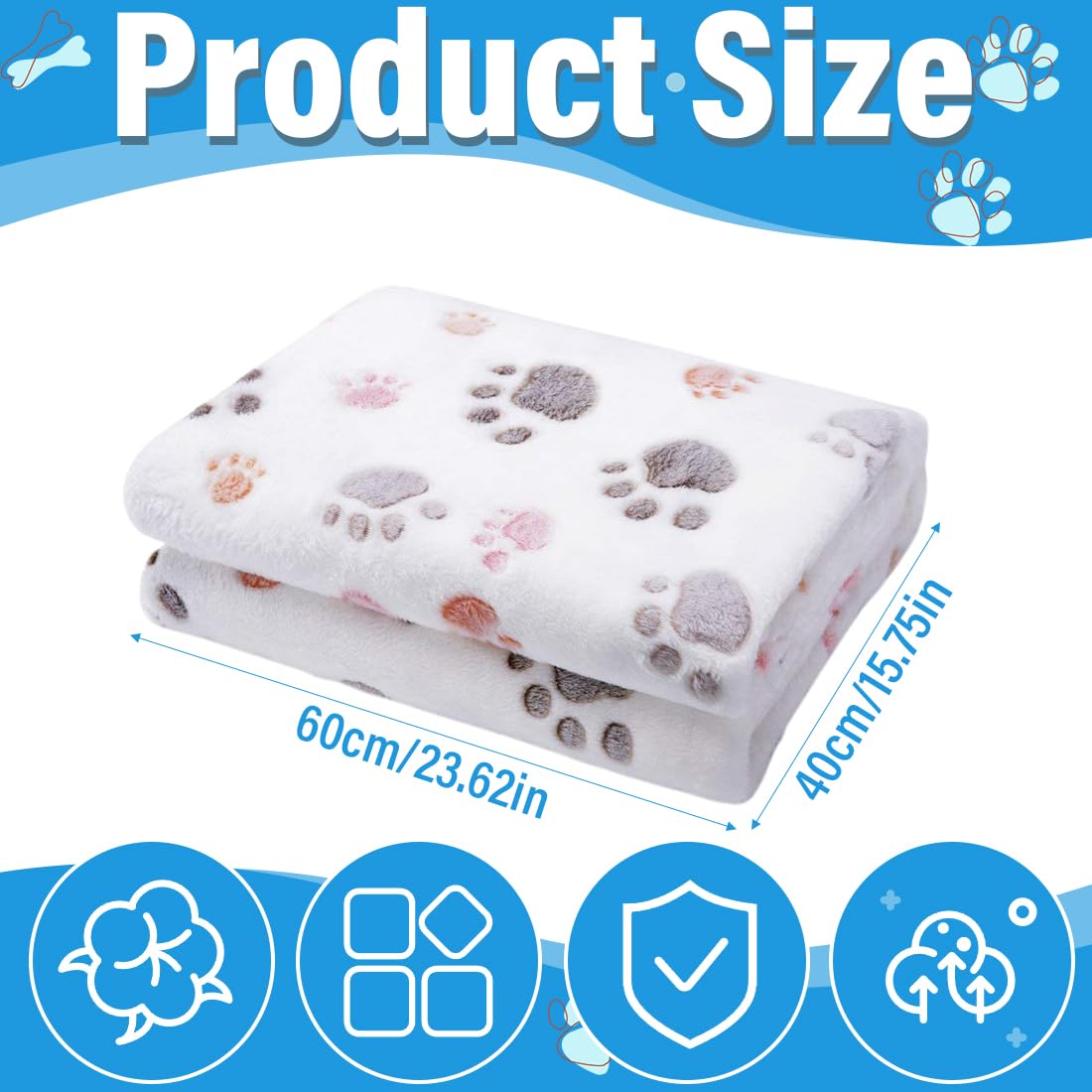 Couvertures pour chiens, Paquet de 2 couvertures pour animaux de compagnie couverture pour chiot couverture pour chat avec impression de patte (60 * 40cm)