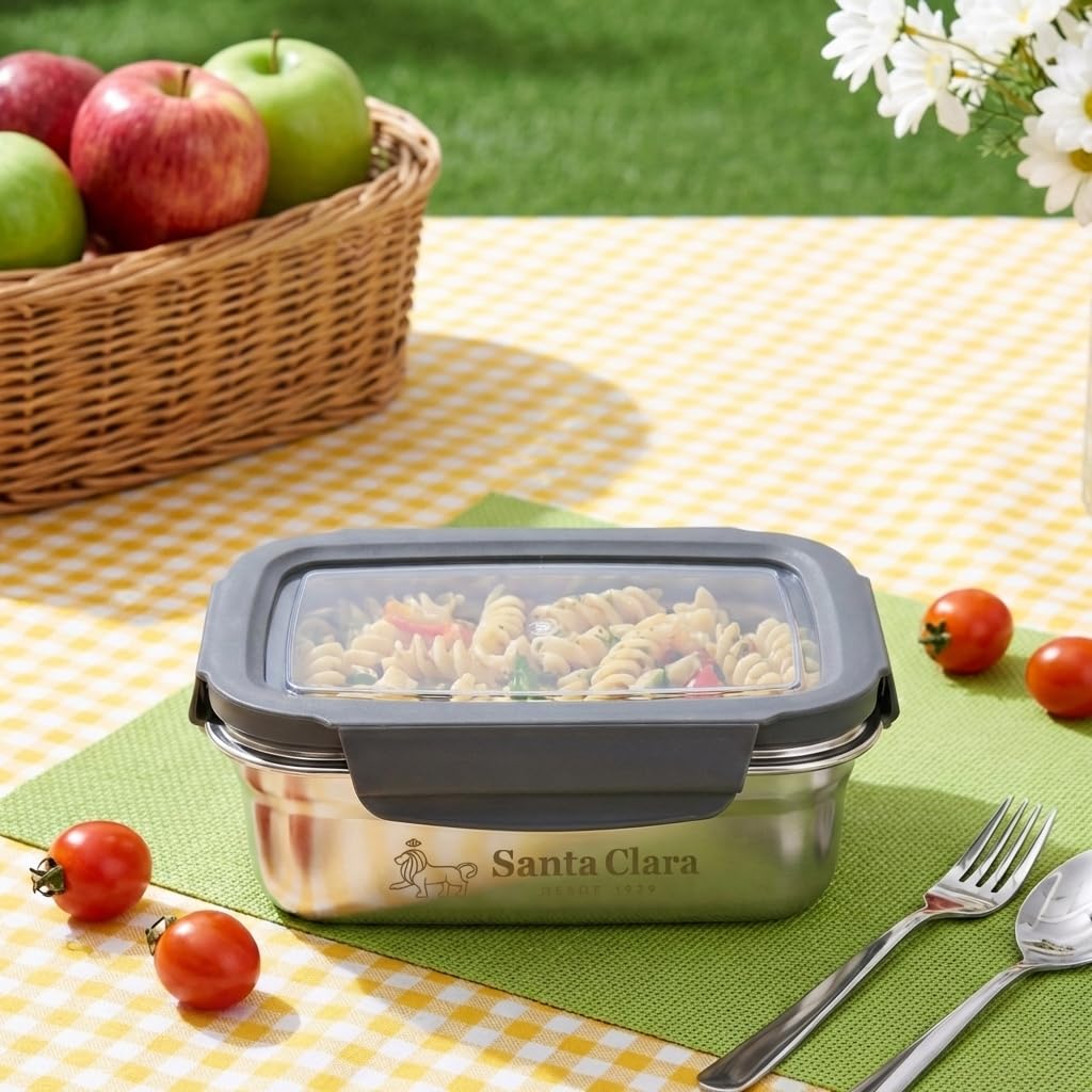 INDE SANTA CLARA | Fiambrera de Acero Inoxidable 0.6L Hermética para Microondas, Tapa Plástica con 4 Cierres, Apta para Horno, Tupper Acero Inoxidable, Bento Box, Termo Comida — view 2