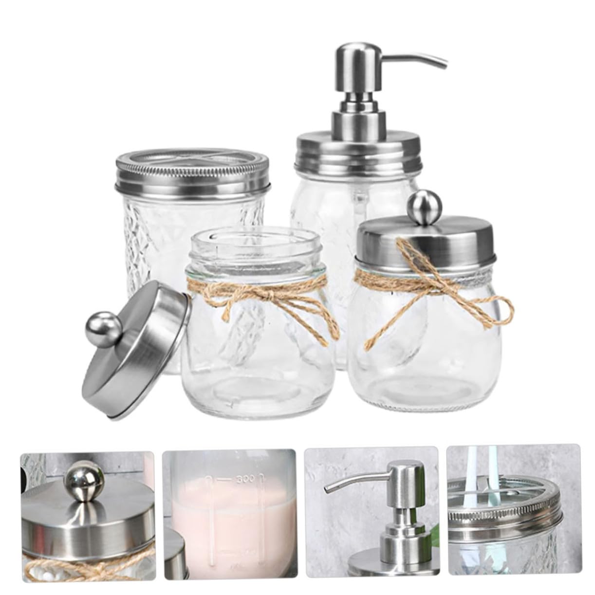 VICASKY Accessori Bagno in Vetro Trasparente Portaspazzolini e Dispenser Lozione Design Classico e Superficie Liscia Facile da Pulire e Portatile Materiale Durevole per Uso Quotidiano