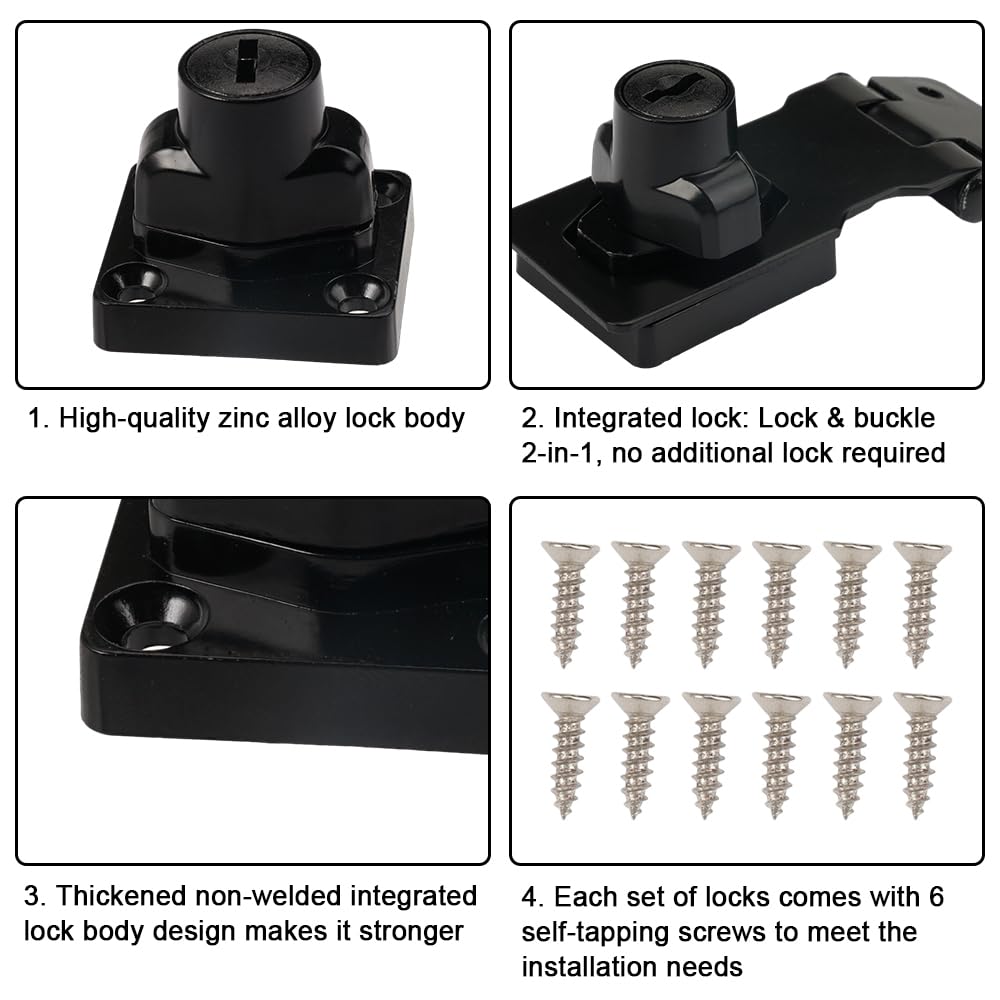 2 Serrature Con Lucchetto Per Armadi - Chiusura A Viti, Con Chiave, Nero - Foto 11
