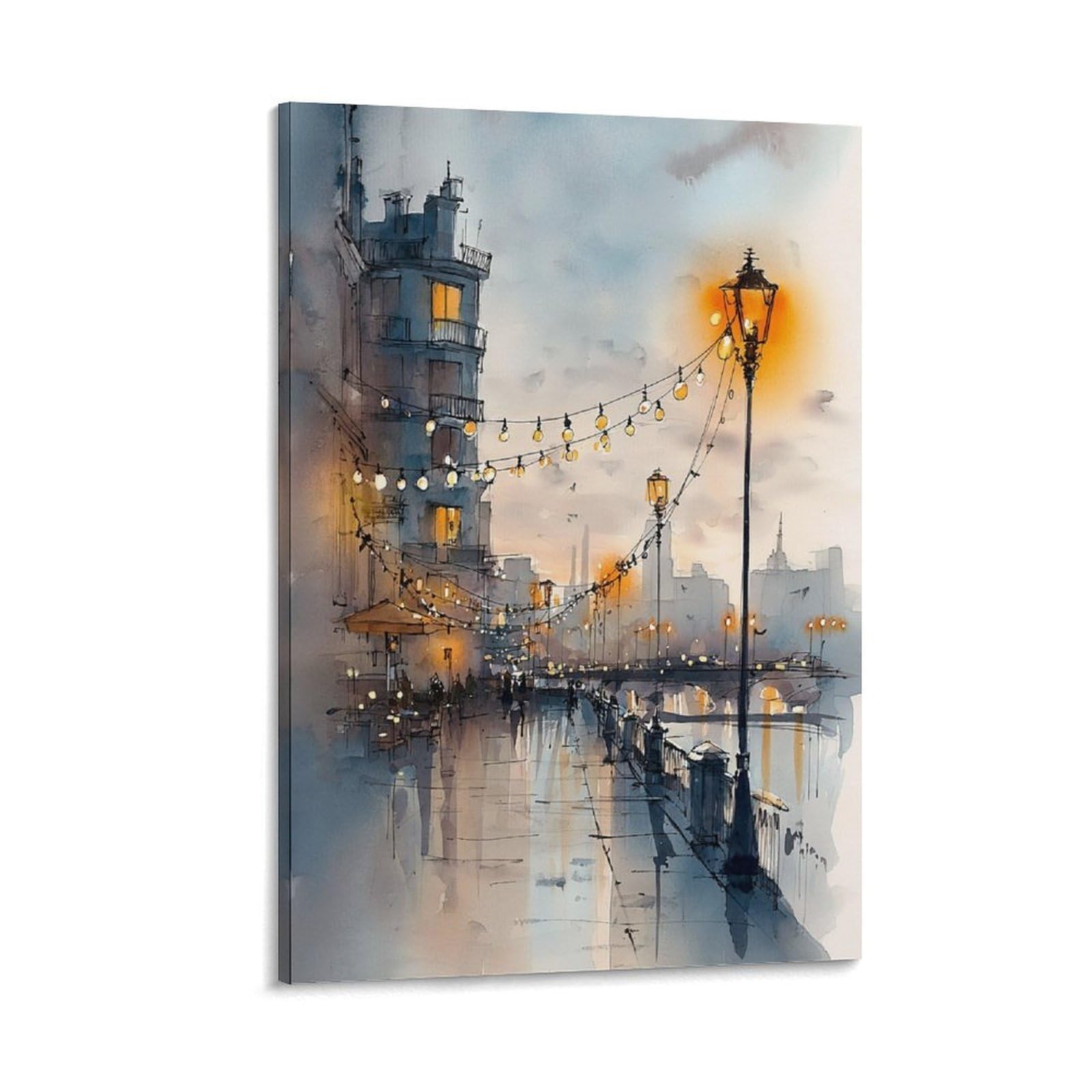 Cnaheiz Frame-Style Retro Seattle Watercolor Painting Trendy Washington Wall 20X30inch(50X75cm) Vintage Watercolor Canvas Art