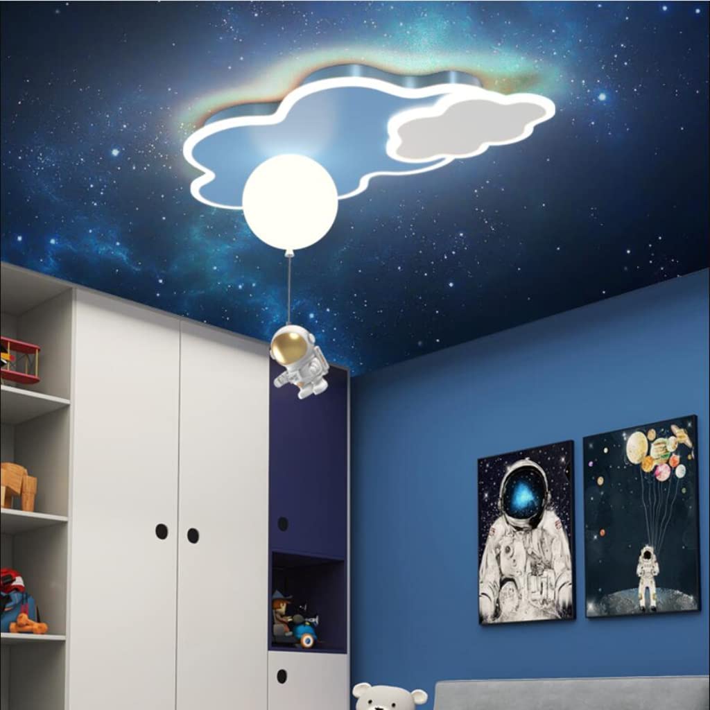Ściemniana lampa sufitowa LED z pilotem zdalnego sterowania do sypialni dziecięcej - wzór astronauty w chmurze