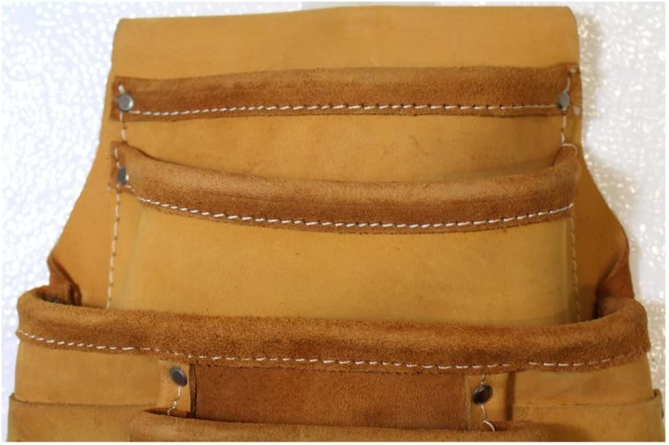 Raven Belt-Worn Tool Pouch with Multiple Pockets & Tool Hangers | Premium Top Grain Leather | 10 Varied Pockets | 12.5" x 9.5" (31.8 cm x 24.1 cm) Size | Dual Metal Hammer Hangers