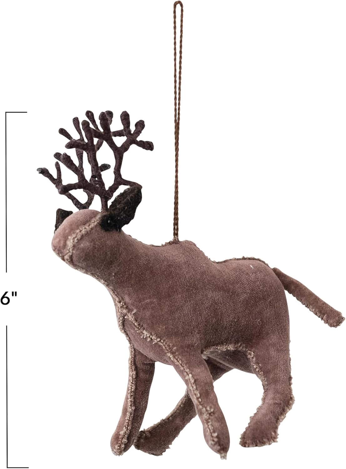 Creative Co-Op Handmade Cotton Velvet and Wire Caribou Ornament, Brown