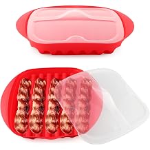 Microwave Bacon Tray with Splatter Lid, Microwave Bacon Cooker Maker, Quick and with No Mess, Make Crispy Ba con in few Minutes, Grooved Cooking Tray for Kitchen Gadget