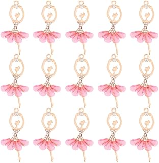 SUNNYCLUE 1 BOX Ballerina Charms Dance Charm Bulk Ballet Dancer Theme Shoe Pink Skirt Dress Crystal Rhinestone Big Alloy Charms for Jewelry Making Charms Earrings Necklace Bracelets DIY Crafts