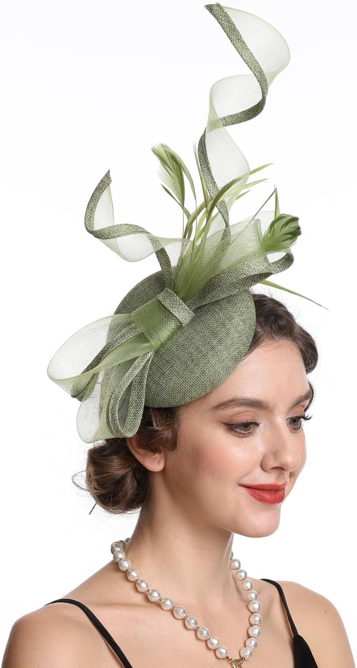 Haojing Feather Fascinator Hat for Women Vintage Bridal Headpiece Wedding Derby Hat - Image 4