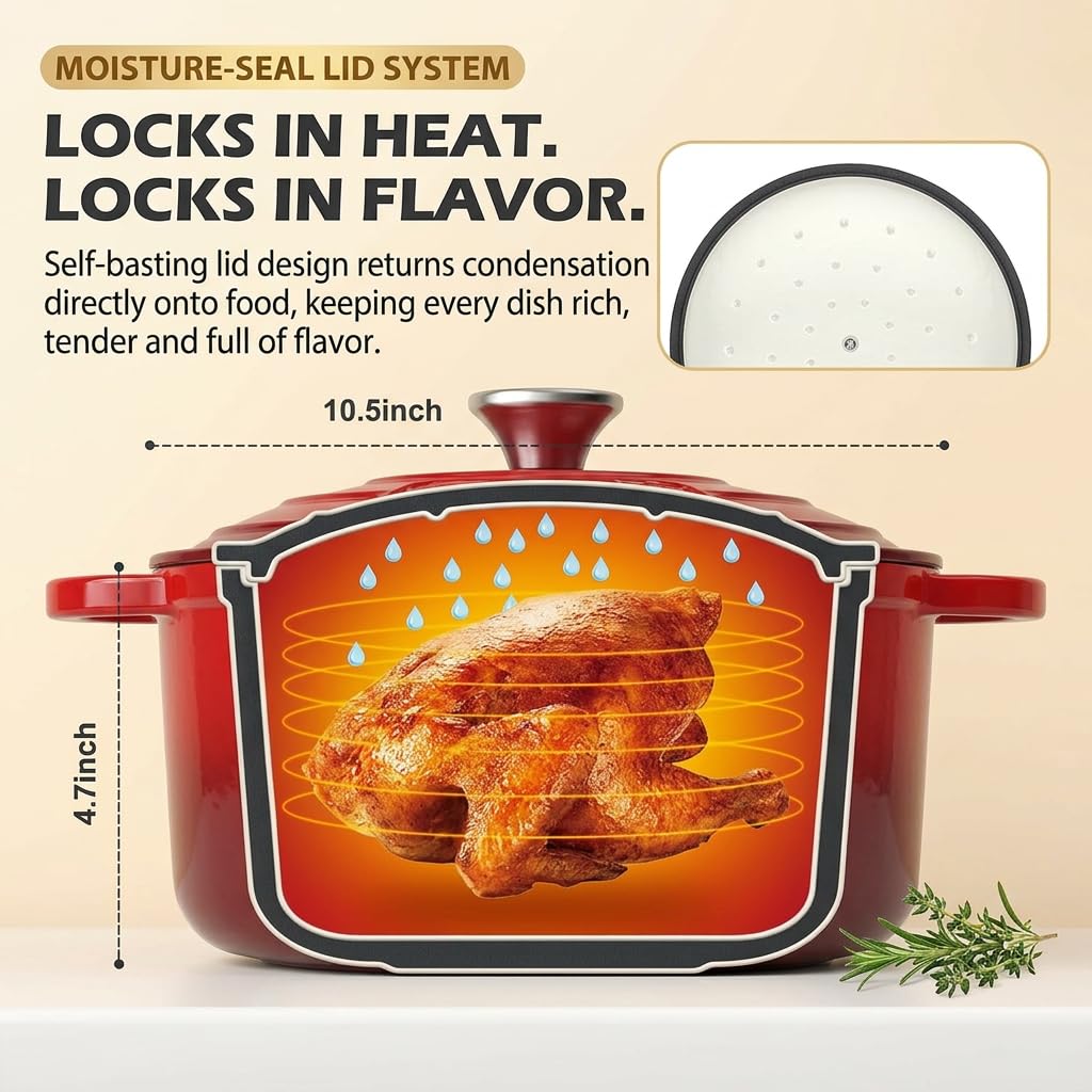 Forno olandese in ghisa con coperchio, pentola da 2 l/Ø 20 cm, smaltata, antiaderente, casseruola rotonda compatibile con tutti i fornelli e forni (rosso)