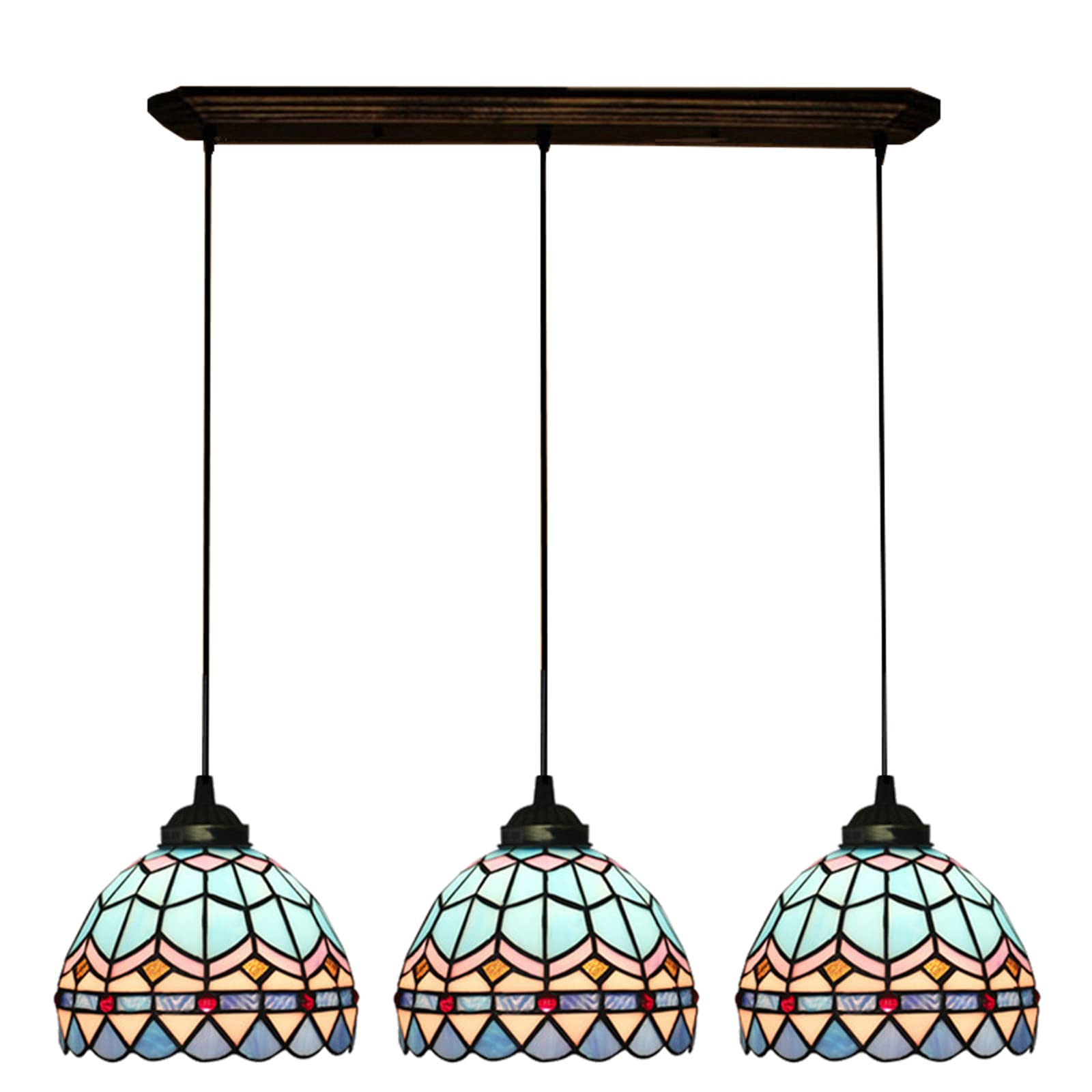 Lampe suspendue Tiffany anti-éblouissement | Vitrail bleu ajustable E26