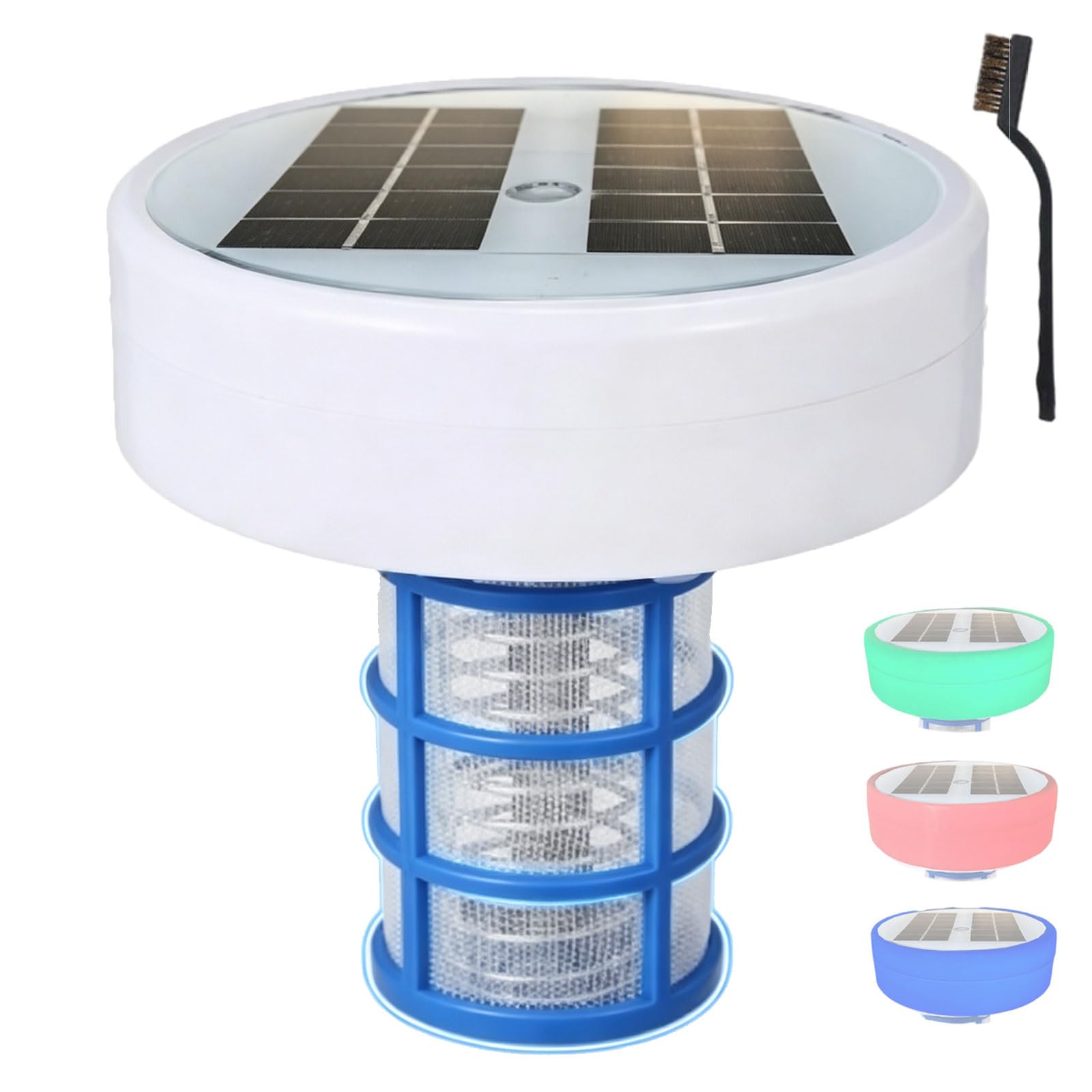 Ionizzatore per Piscina in Rame, Depuratore d’Acqua Galleggiante ad Energia Solare con Luci LED Multicolori e Spazzola, Controllo Ecologico delle Alghe, Purificatore Solare per Piscine per Spa ad