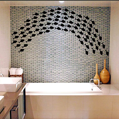 (100 Fish Stickers) Vinyl Wall Decals Flock Of Fish / School Of Fishes Bath Decor Art Stickers / Under The Sea Creature Bathroom Mural #TOP2