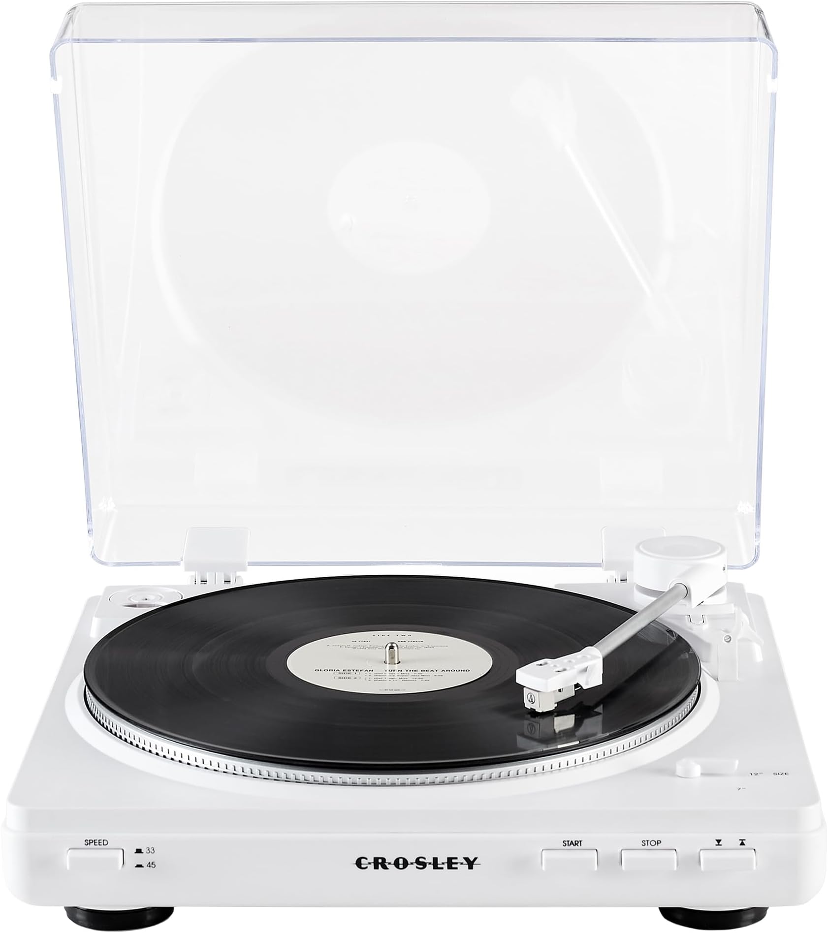 T400D-WH Fully Automatic Bluetooth 2-Speed Turntable Record Player with Built-in Preamp, White
