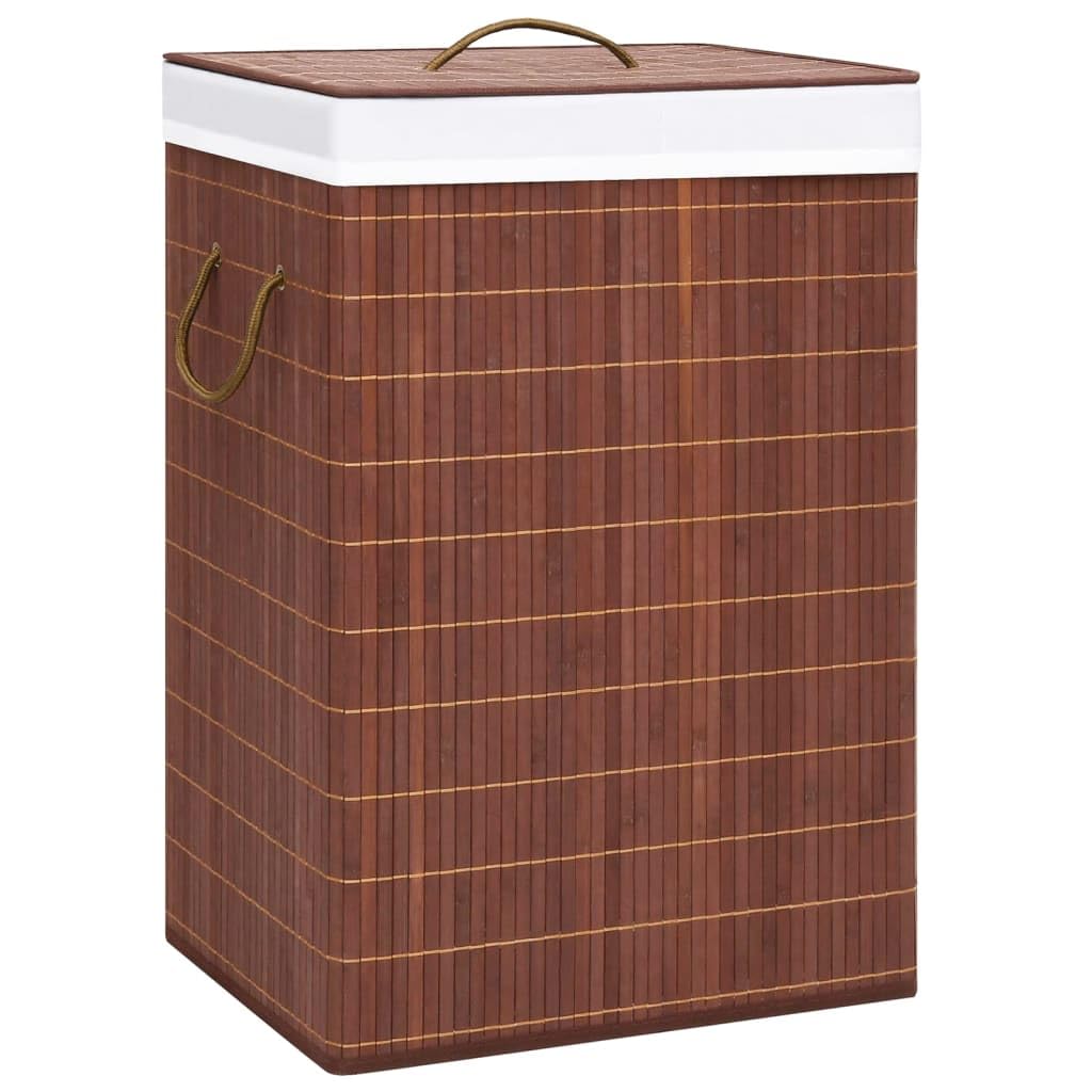 Mangloder - Cesto portabiancheria in bambù con 2 scomparti, marrone, 72 l, pieghevole, portatile, con coperchio e manico, per bagno, camera da letto, lavanderia, organizer salvaspazio per la