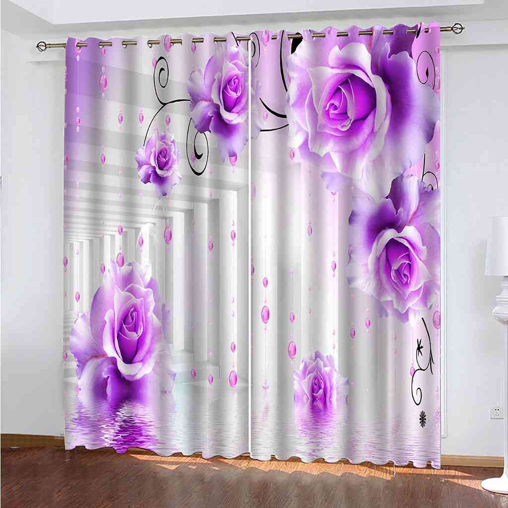 Rideau occultant à oeillets pour chambre d'enfants et salon motif fleurs violettes zen