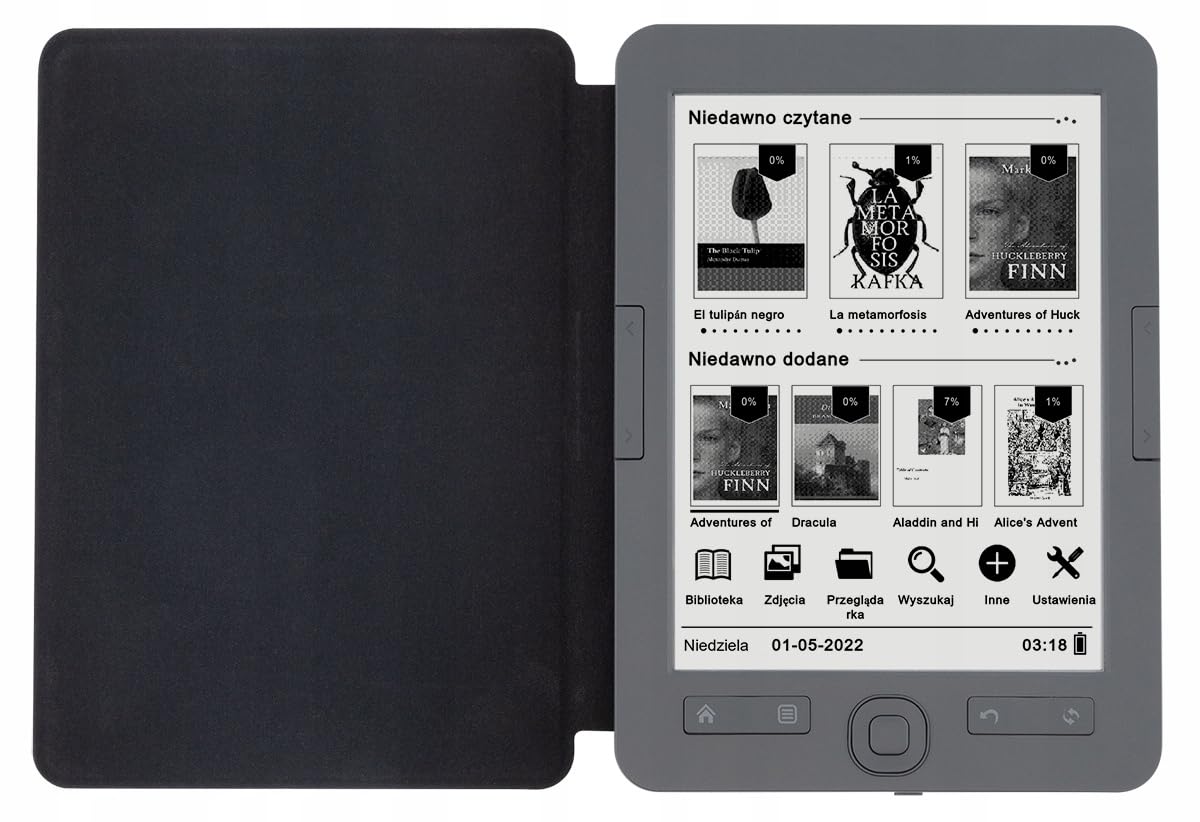 Czytnik e-book Bemi Cognita+ z Ekranem E-Ink Carta 6 cali, 4GB Pamięci, Wbudowanym Etui Skórzanym, Obsługą PDF Reflow – Szary