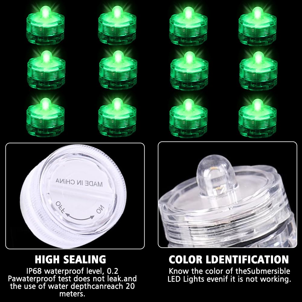 Lot 12 Bougies LED Chauffe-Plat Sans Flamme – Vert Sous-Marin, Étanchéité IP65, Piles Incluses – Parfait Piscine, Étang, Mariage, Fête