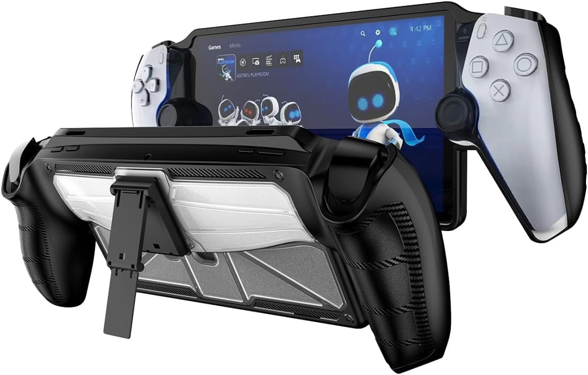 Khazna Case Fit for Playstation Portal with Stand, Case for PS Portal, Shock-Absorption Anti-Slip Slim Cover with Kickstand Case for Playstation Portal Handheld Game Accessories (Black)