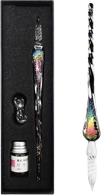 EACHHAHA Glass Dip Pen and Ink Set, Glass Calligraphy Pens with Ink and Holder,Crystal Signature Pen for Art,Painting,Writing,Decoration and Business Gift