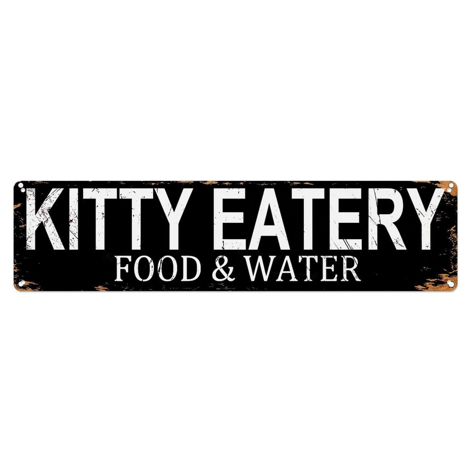 Kitty Eatery Food Water Sign Metal Tin Sign Plaque