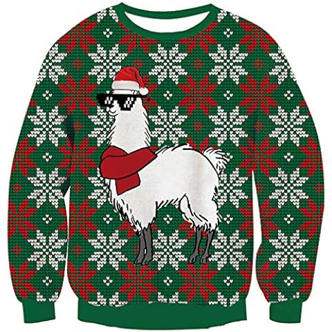 Goodstoworld Alpaca Christmas Jumper for Women Men Teen Best Cute Funny Sunglasses Alpaca Llama 2019 Ugly Christmas Sweater Pullover Green M Cover